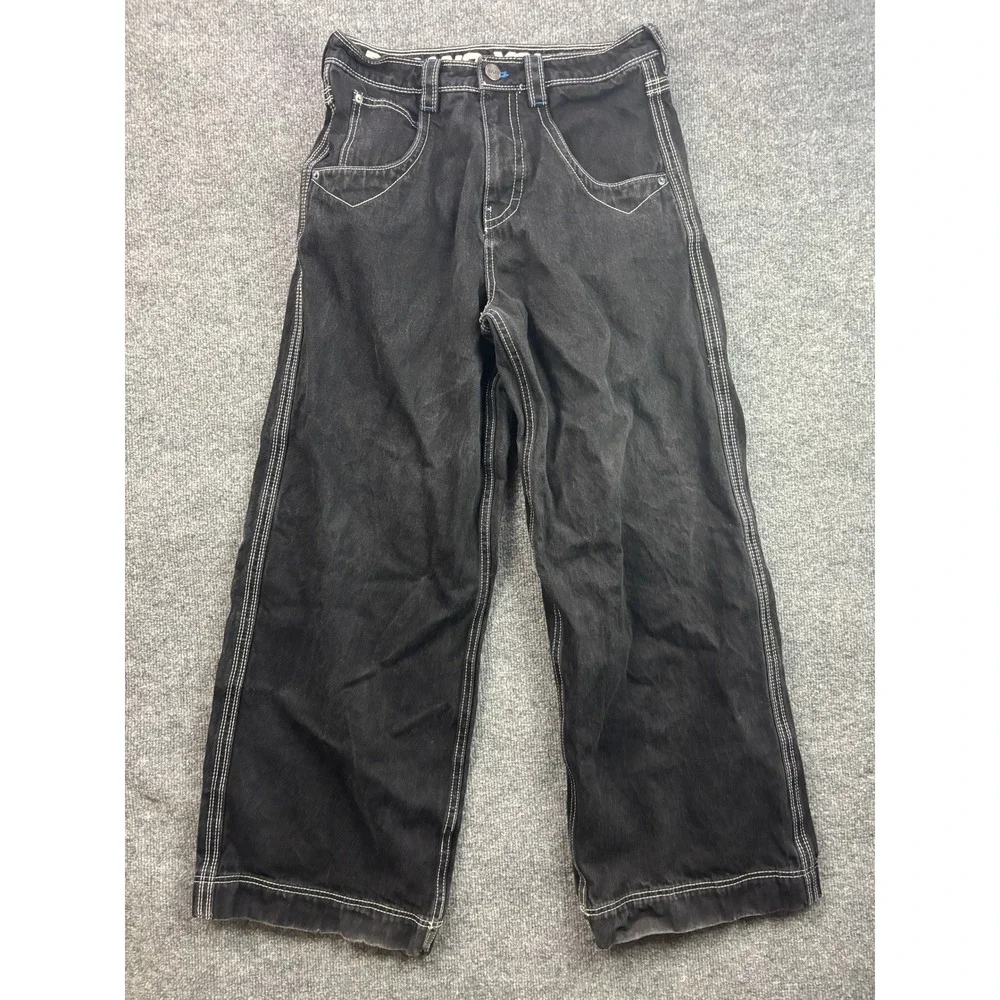 ALAB Wide Leg Skater Jeans Mens 30 Black Contrast Stitch Y2K Baggy Denim - Picture 1 of 9